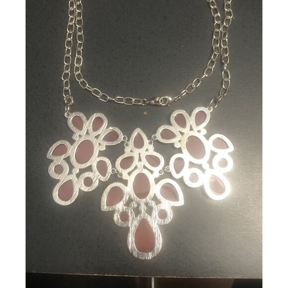 Pink Floral Leaf Rhinestone Chandelier Runway Statement  Jewelry Necklace - Picture 3 of 4